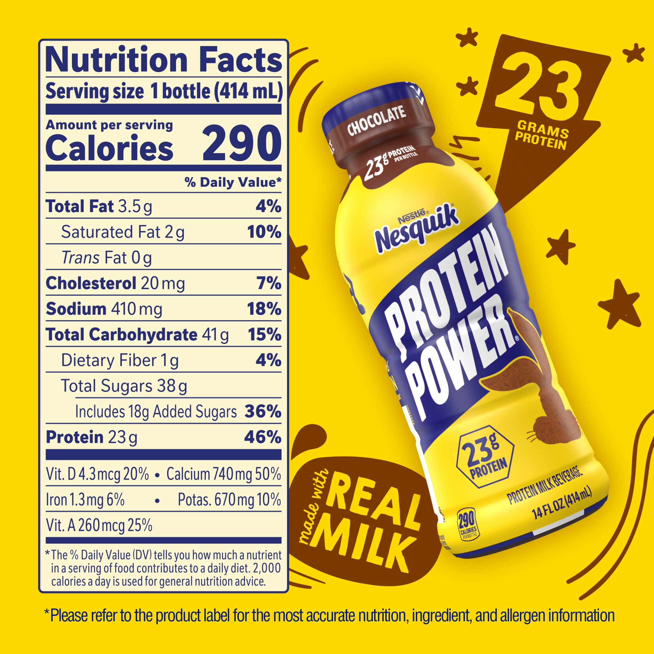 Nesquik Chocolate Protein Milk Beverage, 23g Protein, Ready-to-Drink, 14 oz Bottle