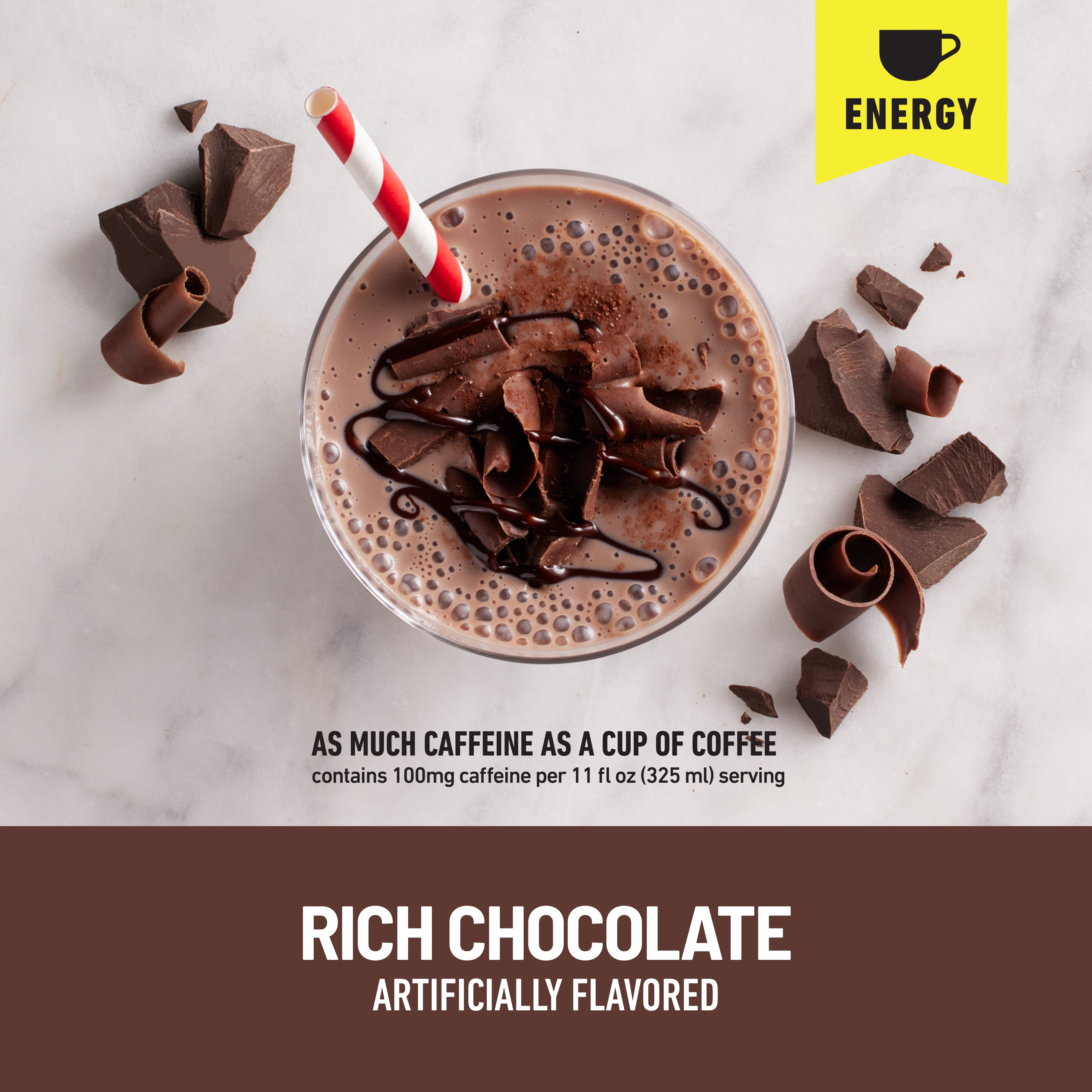 SlimFast High Protein Shake, Rich Chocolate, 11 fl oz Bottle, 8 Pack - Energy Boost