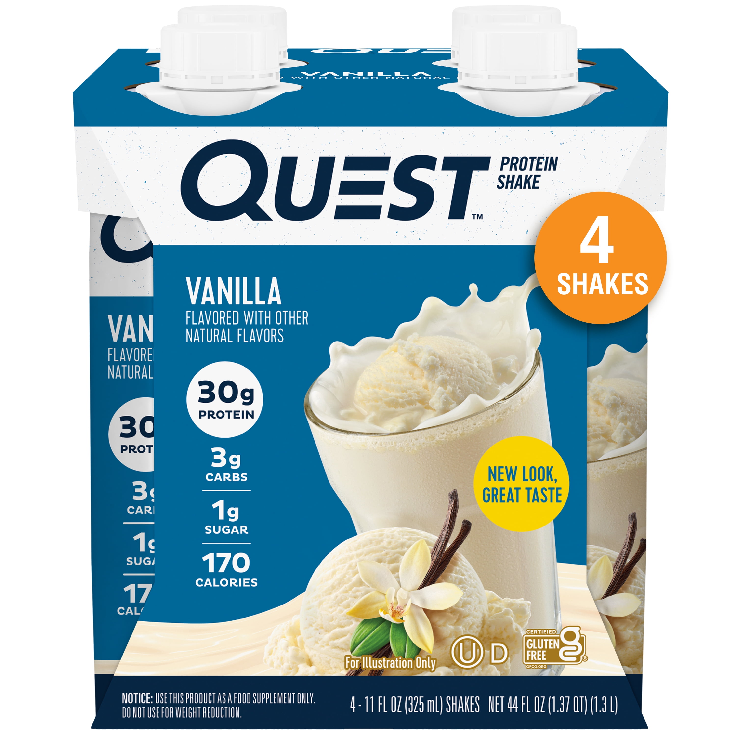 Quest Nutrition Vanilla Protein Shake, 30g Protein, Low Carb, Gluten-Free, 4-Pack