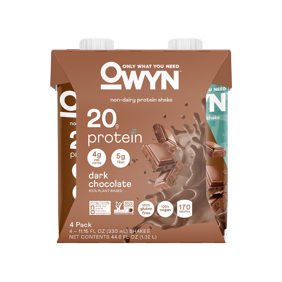 OWYN DARK CHOCOLATE PROTEIN SHAKE 4 CT - 20G, VEGAN, GLUTEN-FREE