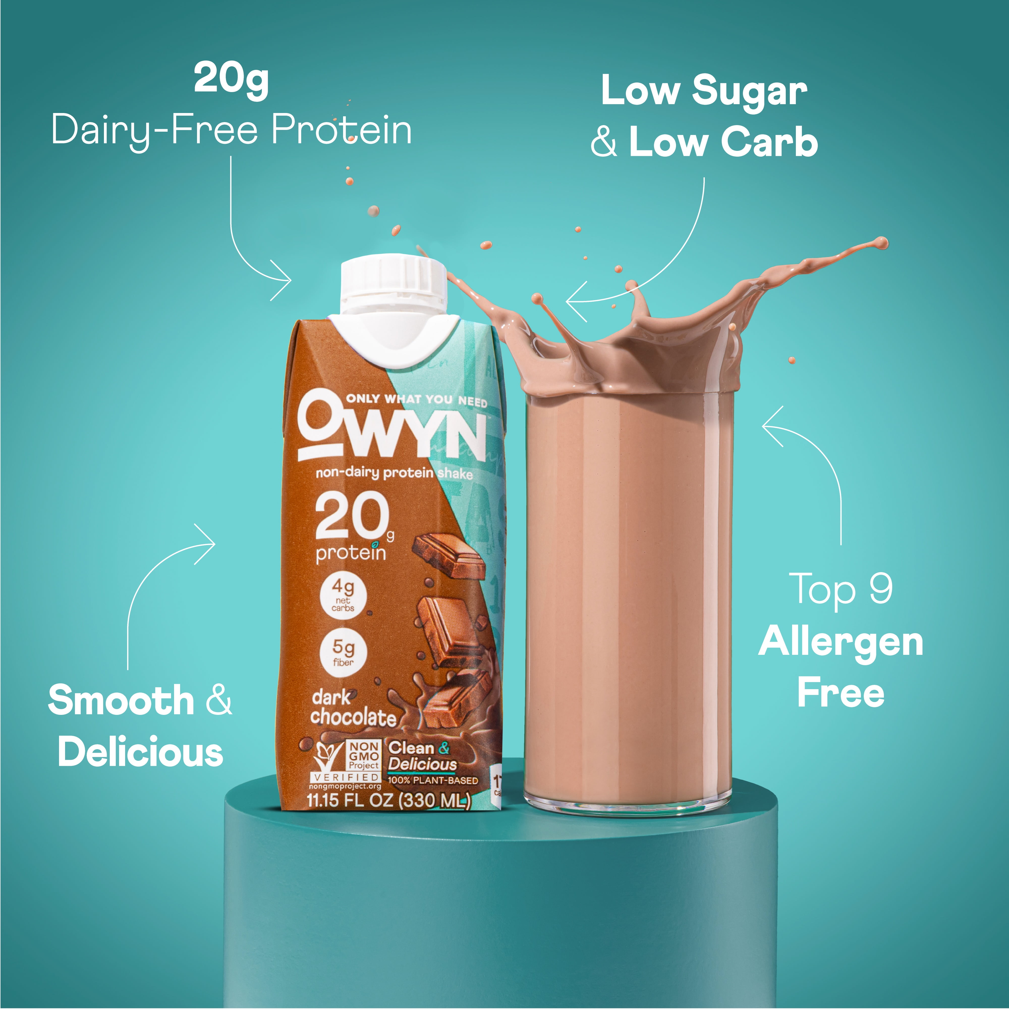 OWYN DARK CHOCOLATE PROTEIN SHAKE 4 CT - 20G, VEGAN, GLUTEN-FREE