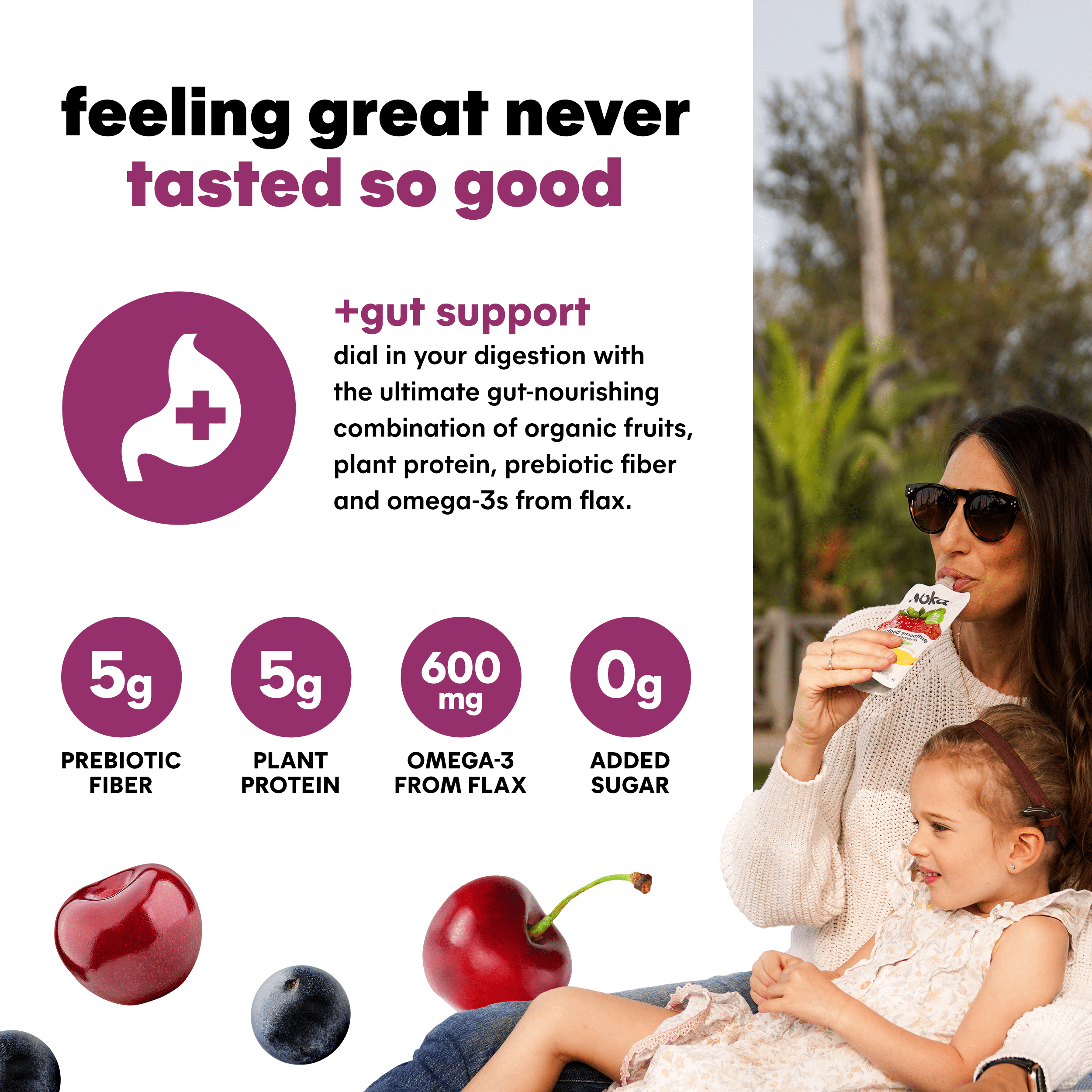 NOKA ORGANIC CHERRY ACAI SMOOTHIE POUCHES, 4-PACK, 4.22 OZ EACH