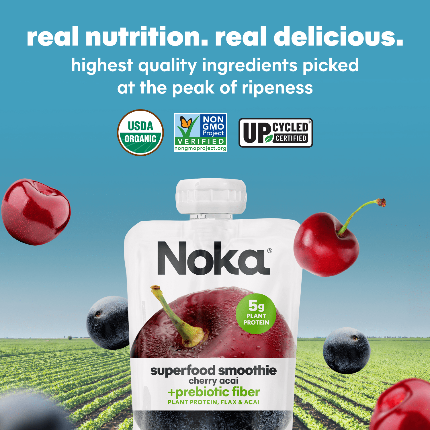 NOKA ORGANIC CHERRY ACAI SMOOTHIE POUCHES, 4-PACK, 4.22 OZ EACH
