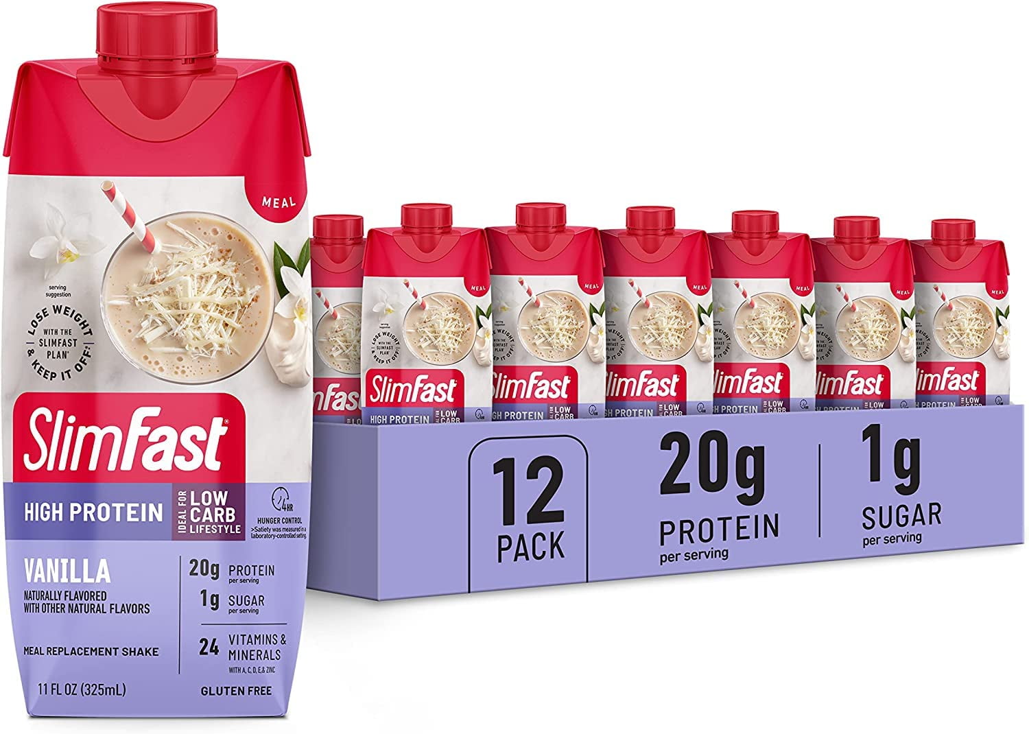 SlimFast Protein Shake - 20g Protein, Meal Replacement Drink with Low Carb, Low Sugar, 24 Vitamins & Minerals - 12 Count