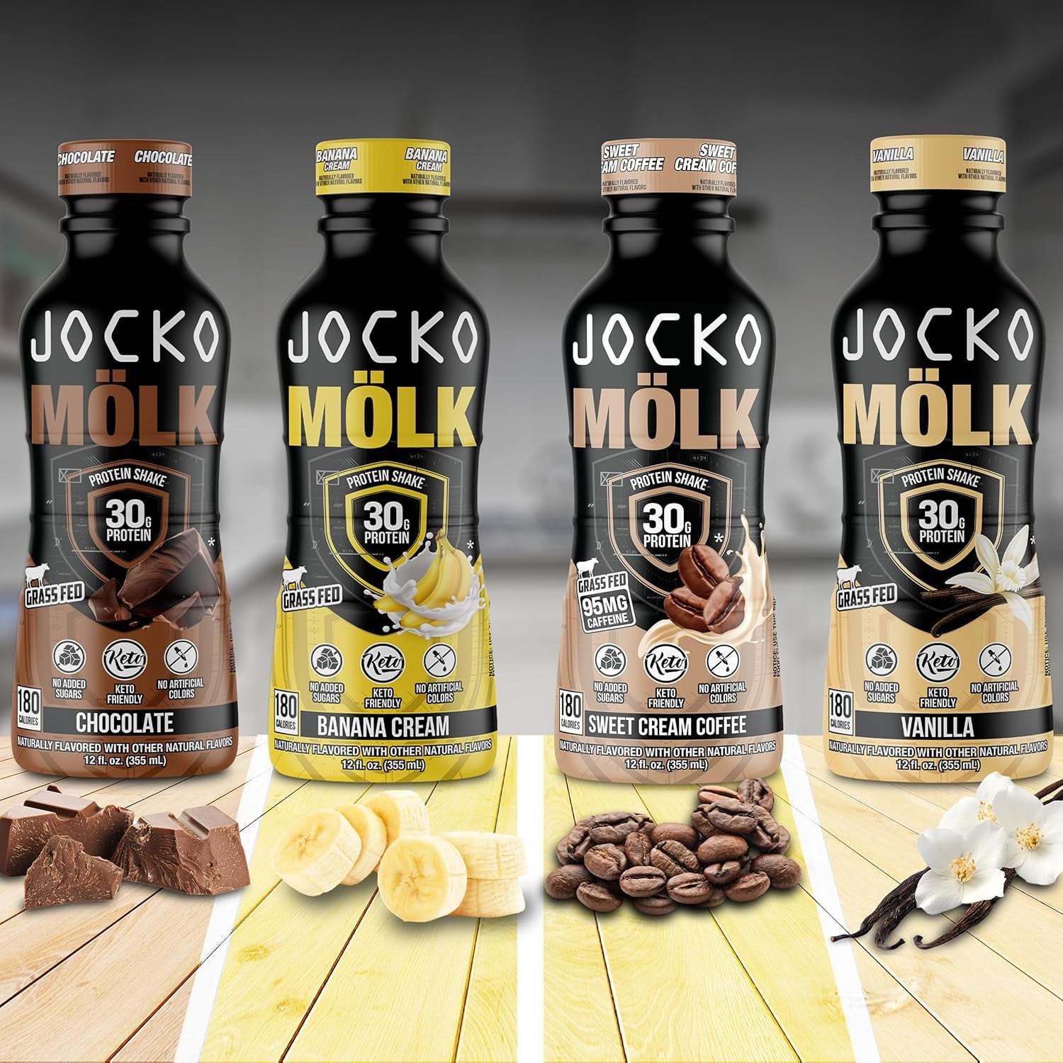 Jocko Mölk Grass Fed Protein Shakes - Banana Cream, 30g, Ready to Drink - 12 FL Oz x 12 Pack