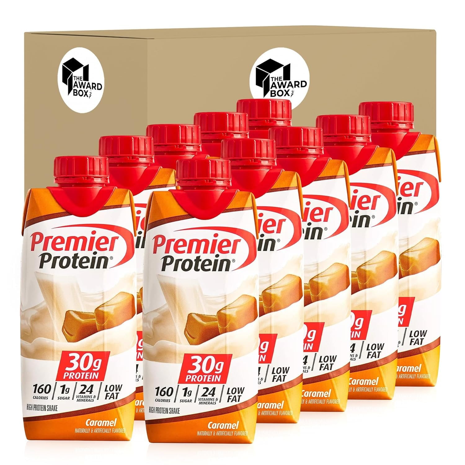 THE AWARD BOX PREMIER PROTEIN CARAMEL HIGH PROTEIN SHAKES - 10 BOTTLES, 11 FL OZ EACH