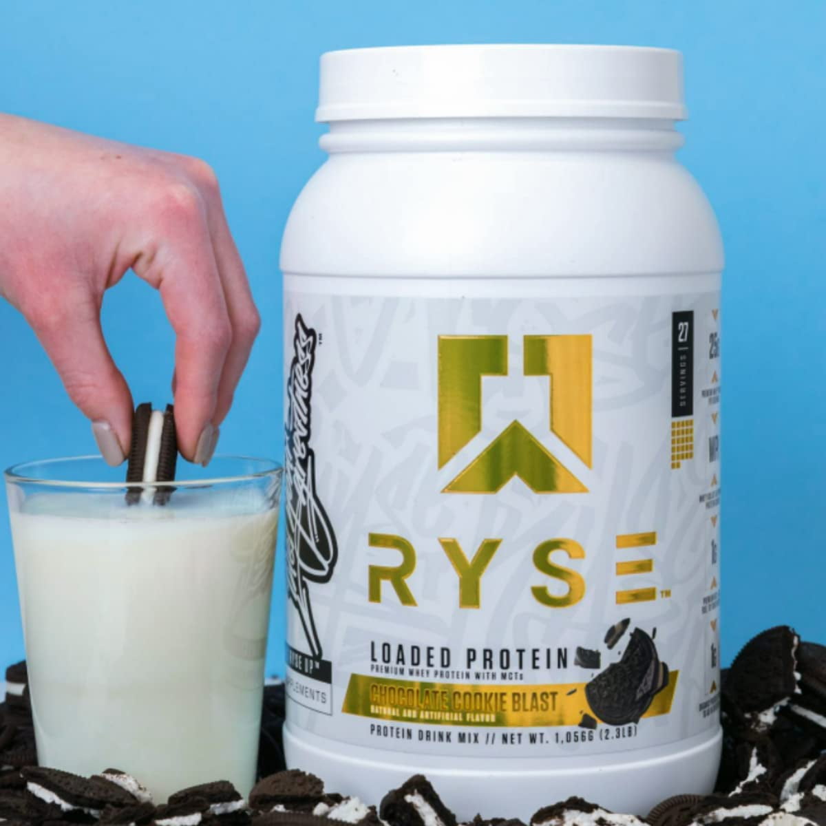 RYSE CORE SERIES LOADED PROTEIN: 25G WHEY PROTEIN, PREBIOTIC FIBER, MCTS | LOW CARB & SUGAR | 27 SERVINGS (CHOCOLATE COOKIE BLAST)