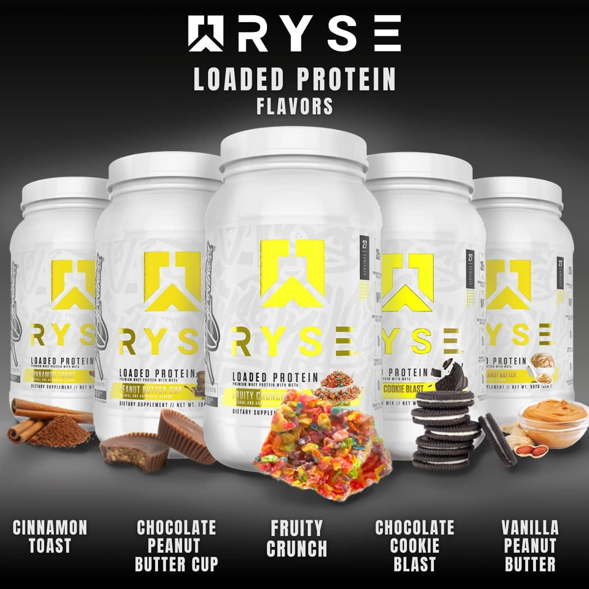 RYSE CORE SERIES LOADED PROTEIN: 25G WHEY PROTEIN, PREBIOTIC FIBER, MCTS | LOW CARB & SUGAR | 27 SERVINGS (CHOCOLATE COOKIE BLAST)