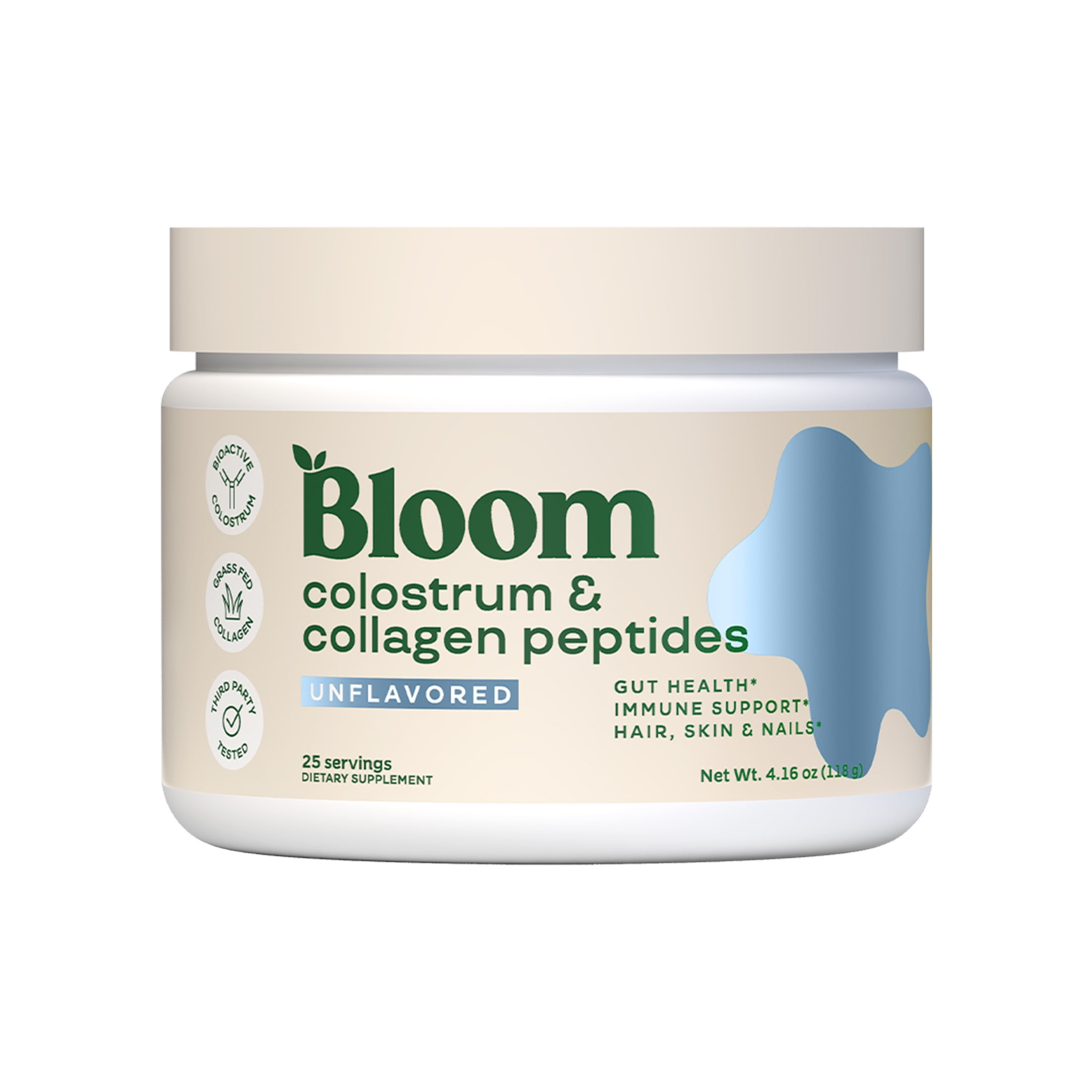 BLOOM UNFLAVORED COLOSTRUM & COLLAGEN PEPTIDES POWDER - 25 SERVINGS