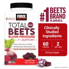 Force Factor Total Beets Blood Pressure Support Soft Chews - Beetroot Gummies Alternative - 60 Chews