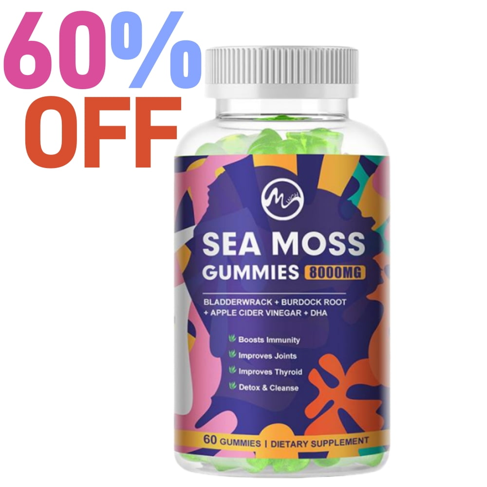 Minch 8000mg Sea Moss Gummies with Bladderwrack & Burdock Root - Immune Support - Vegan, Gluten-Free - 60 Gummies
