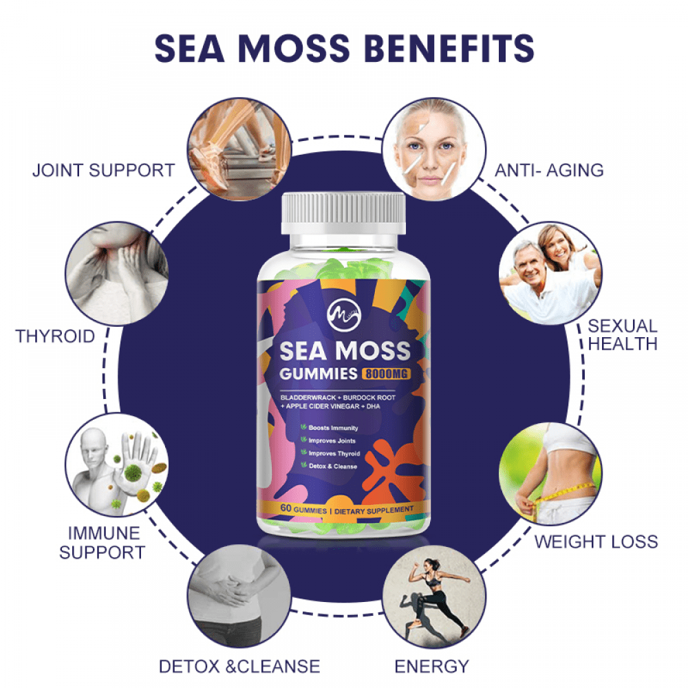 Minch 8000mg Sea Moss Gummies with Bladderwrack & Burdock Root - Immune Support - Vegan, Gluten-Free - 60 Gummies