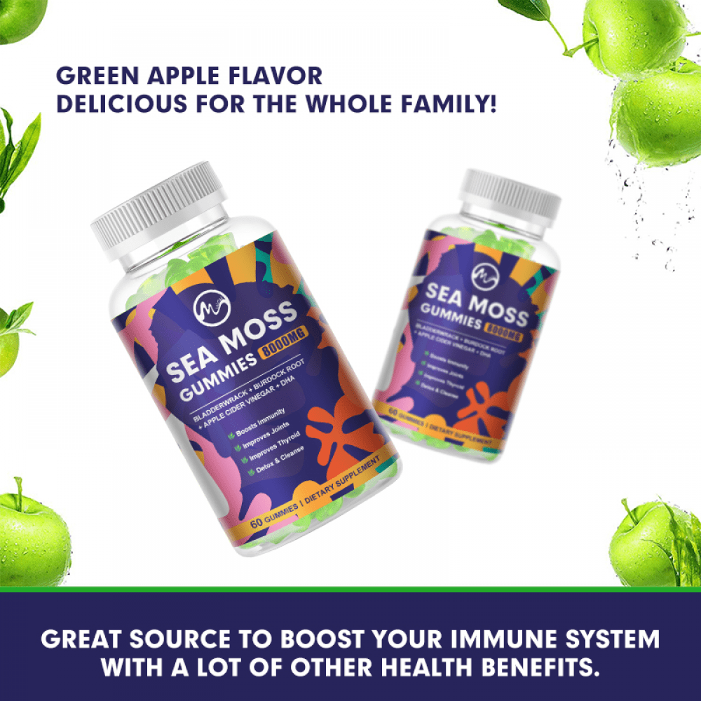 Minch 8000mg Sea Moss Gummies with Bladderwrack & Burdock Root - Immune Support - Vegan, Gluten-Free - 60 Gummies