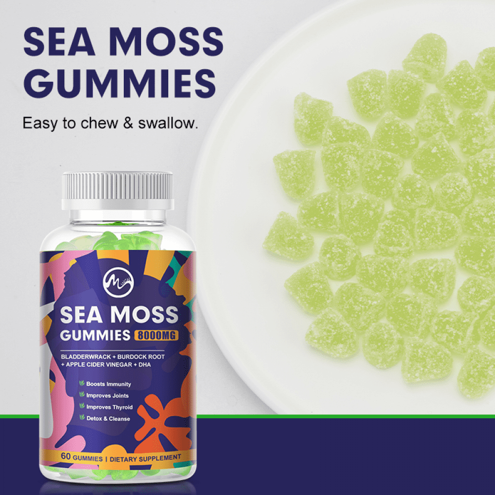 Minch 8000mg Sea Moss Gummies with Bladderwrack & Burdock Root - Immune Support - Vegan, Gluten-Free - 60 Gummies