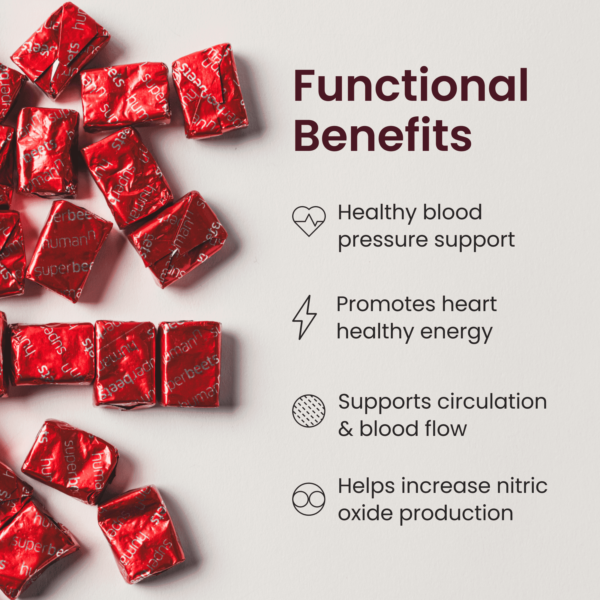 HumanN Superbeets Pomegranate Berry Heart Chews - 60 Count