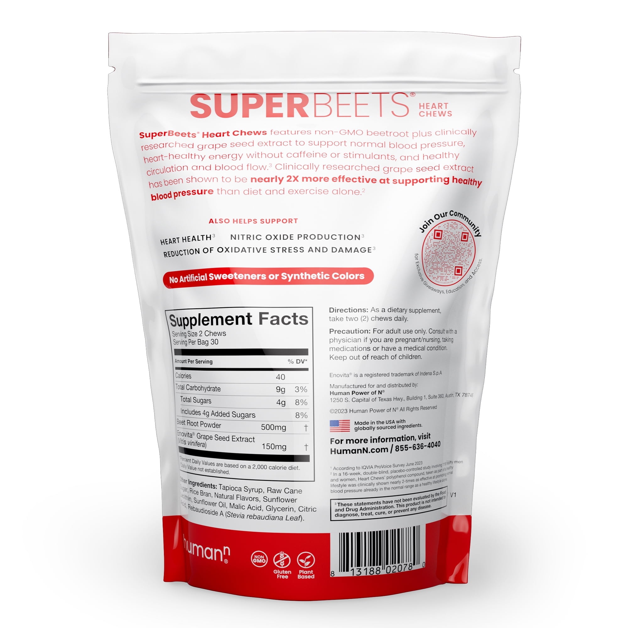 HumanN Superbeets Pomegranate Berry Heart Chews - 60 Count