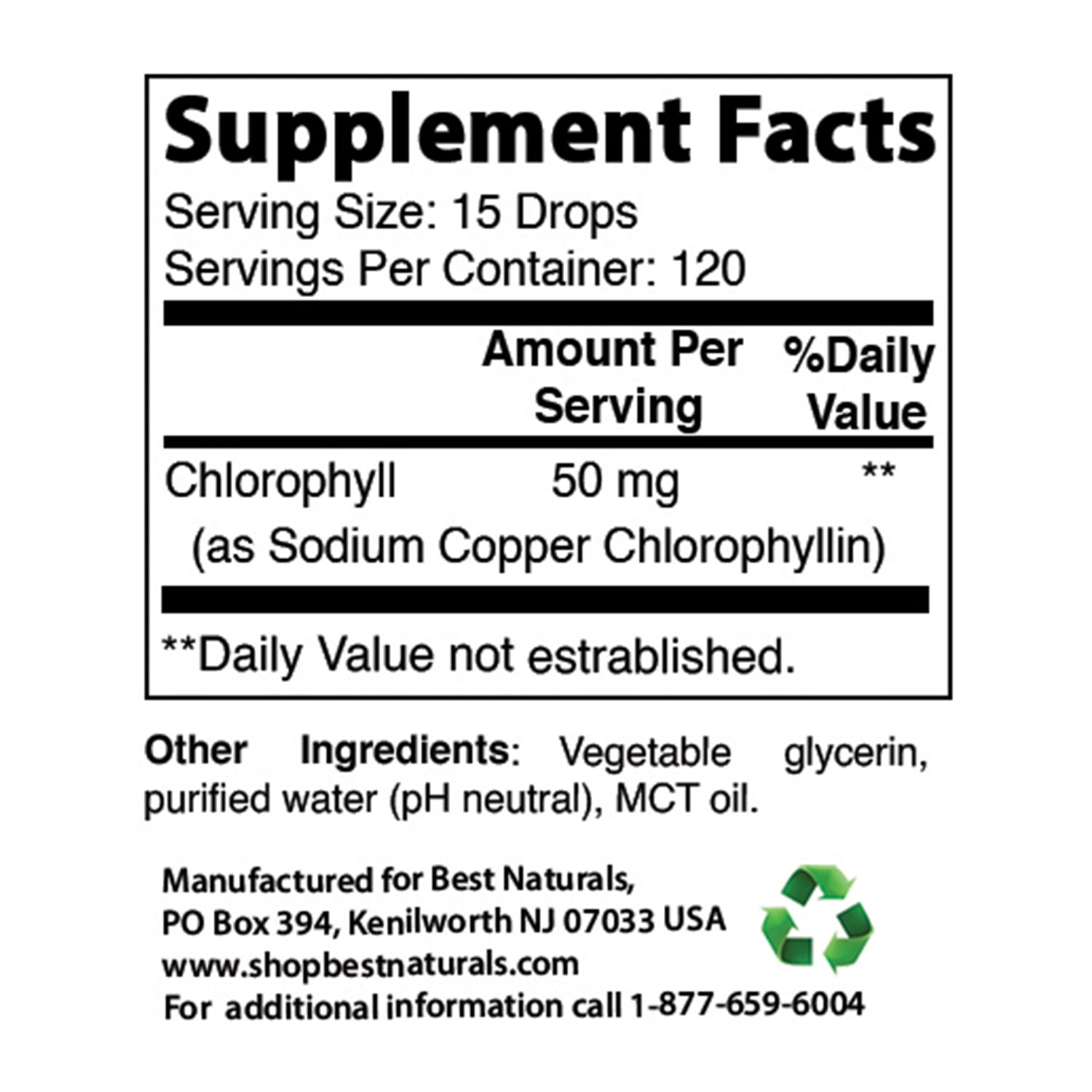 LIQUID CHLOROPHYLL DROPS | 50MG PER SERVING | 120 SERVINGS | 2 FL OZ | SUPPORTS ENERGY, IMMUNE SYSTEM