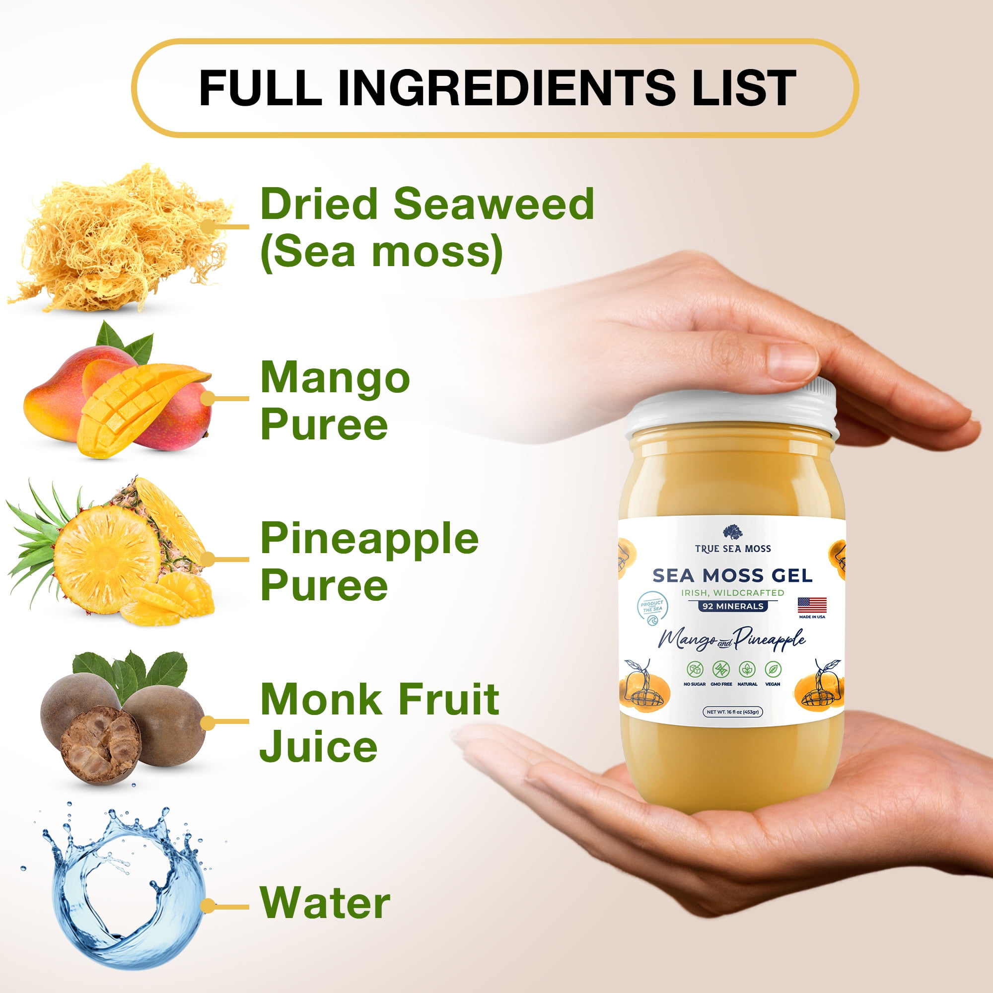 TrueSeaMoss Mango Pineapple Gel, 16 oz Antioxidant Supplement Organic