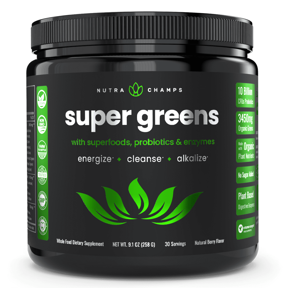 NutraChamps Super Greens Powder with Wheat Grass, Spirulina, & More | Antioxidant Blend