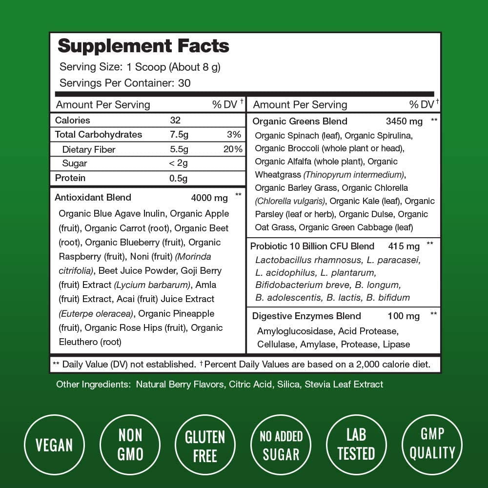 NutraChamps Super Greens Powder with Wheat Grass, Spirulina, & More | Antioxidant Blend