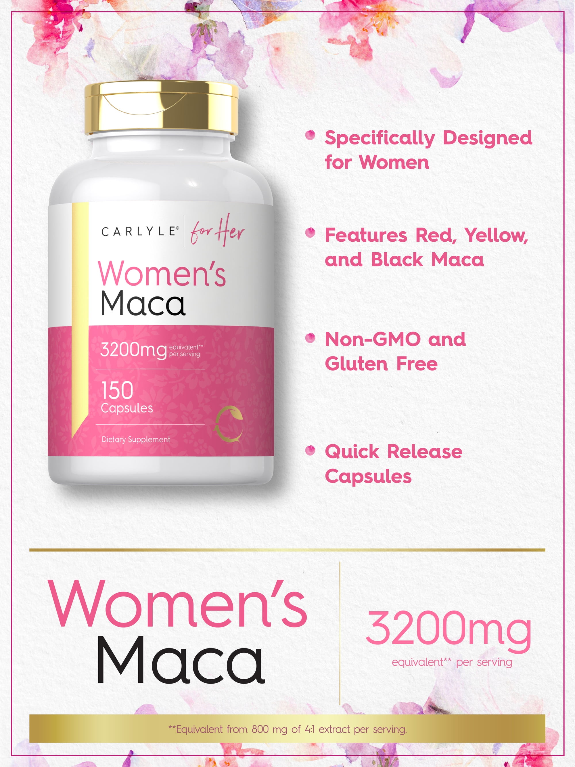 Carlyle Root Capsules 3200mg 150 Count for Women Non-GMO Gluten Free Supplement