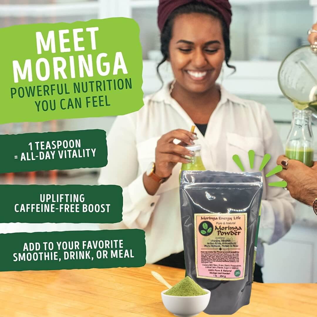 MORINGA ENERGY LIFE PURE LEAF POWDER SUPERFOOD DRINK 1 LB - 93 NUTRIENTS