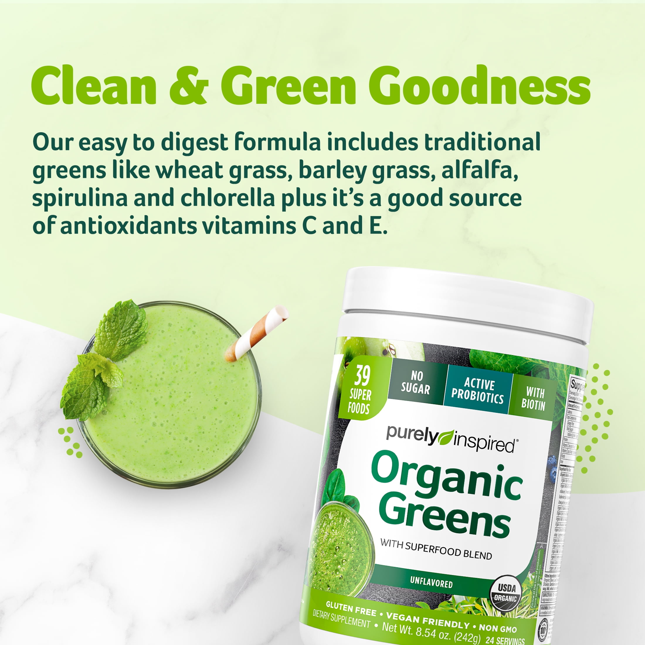 Organic Greens Superfood Powder Blend, 8.57 oz, 24 Servings