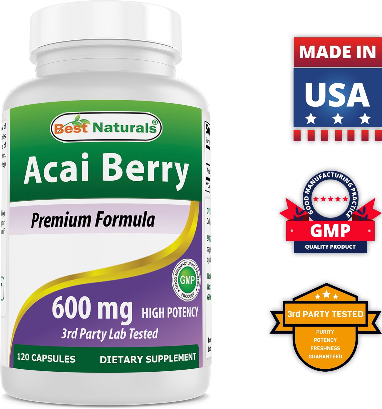 Best Naturals Premium Acai Berry Capsules 600mg - 120 Count