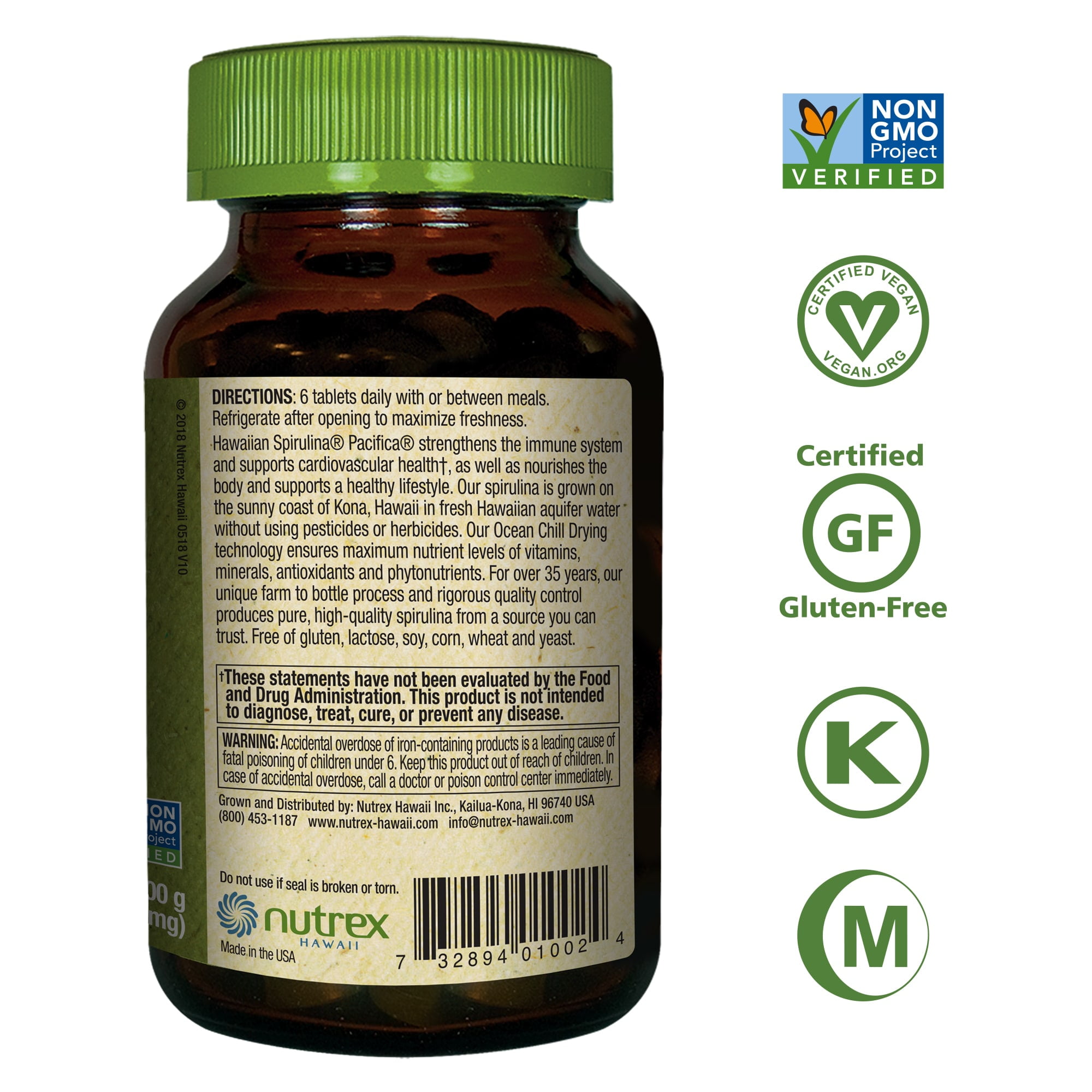 Hawaiian Spirulina Tablets 500mg - 200 Count