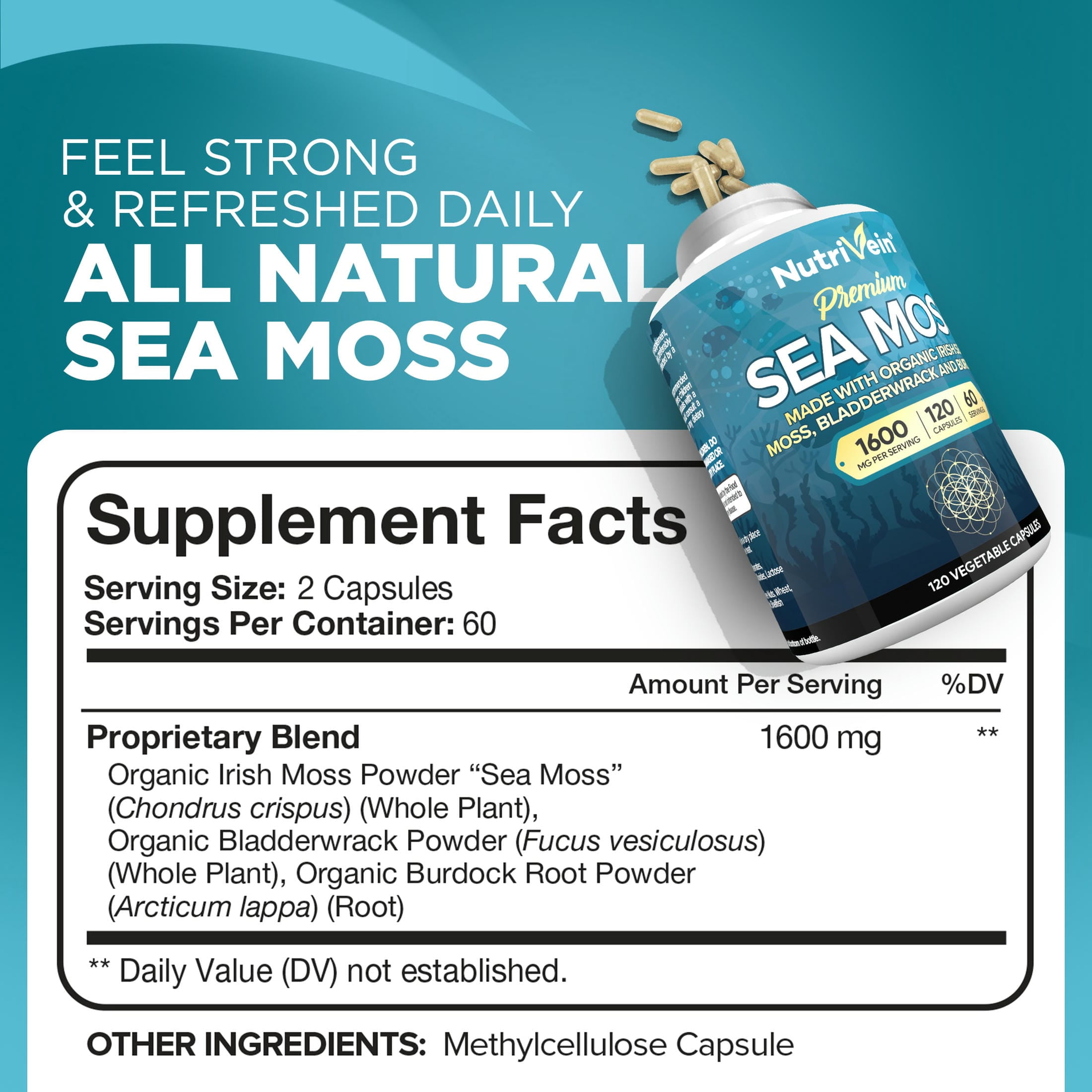 Sea Moss Capsules 1600mg - Keto Detox, Gut & Joint Support - 120 ct.