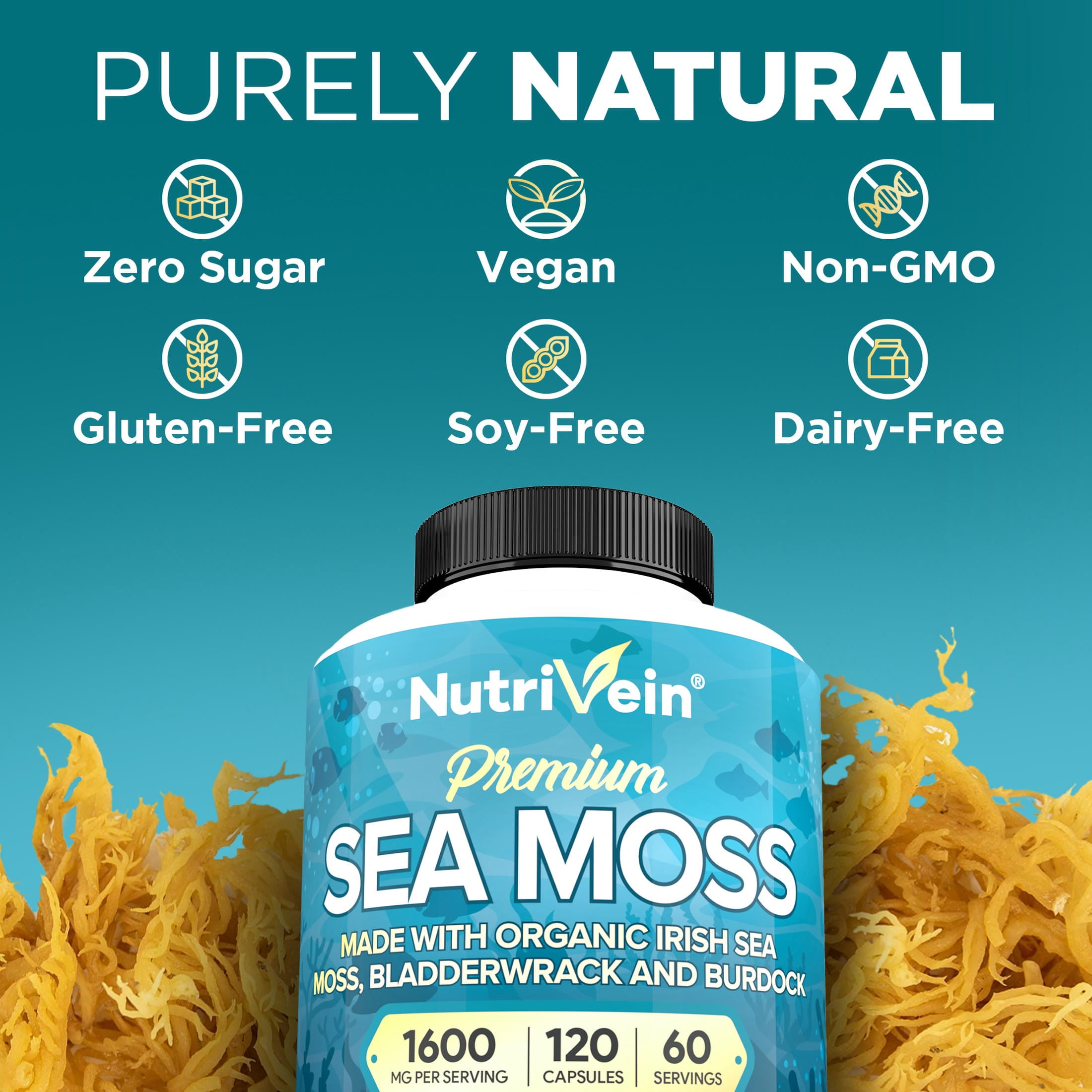Sea Moss Capsules 1600mg - Keto Detox, Gut & Joint Support - 120 ct.
