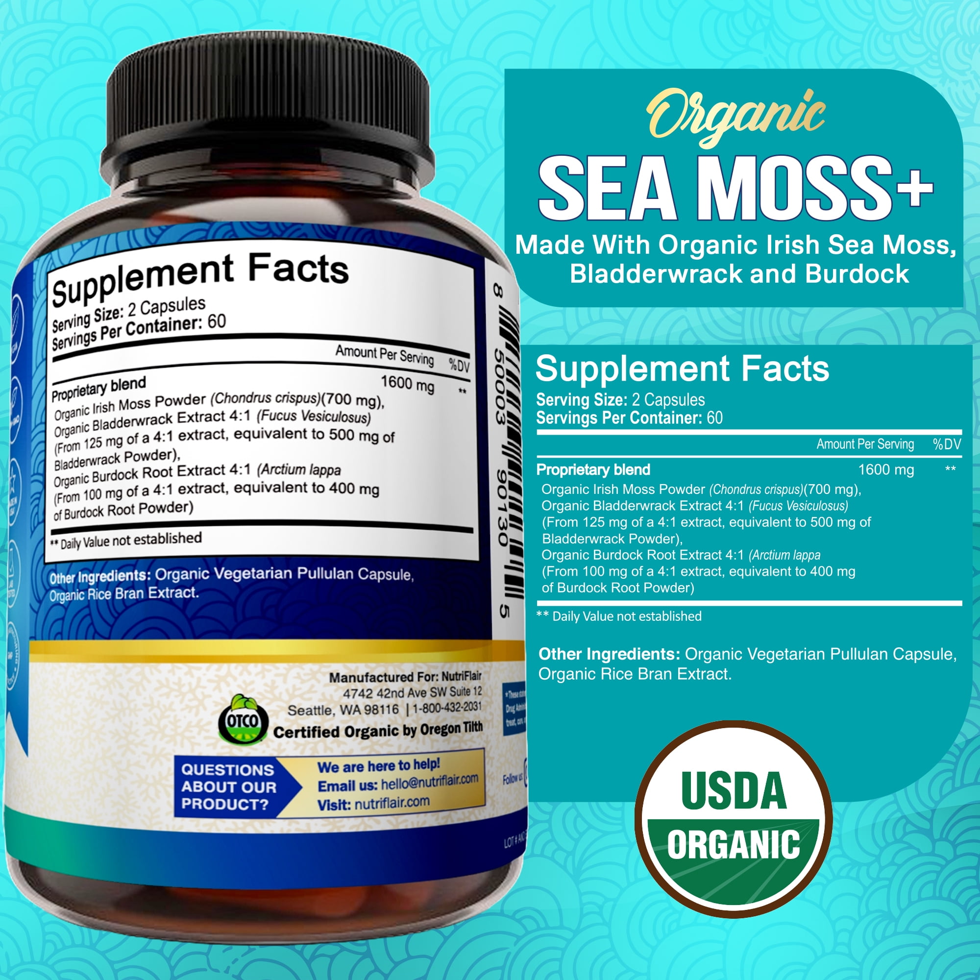 Sea Moss Capsules 1600mg - Immunity, Gut, Energy Boost - Superfood Supplement for Women and Men