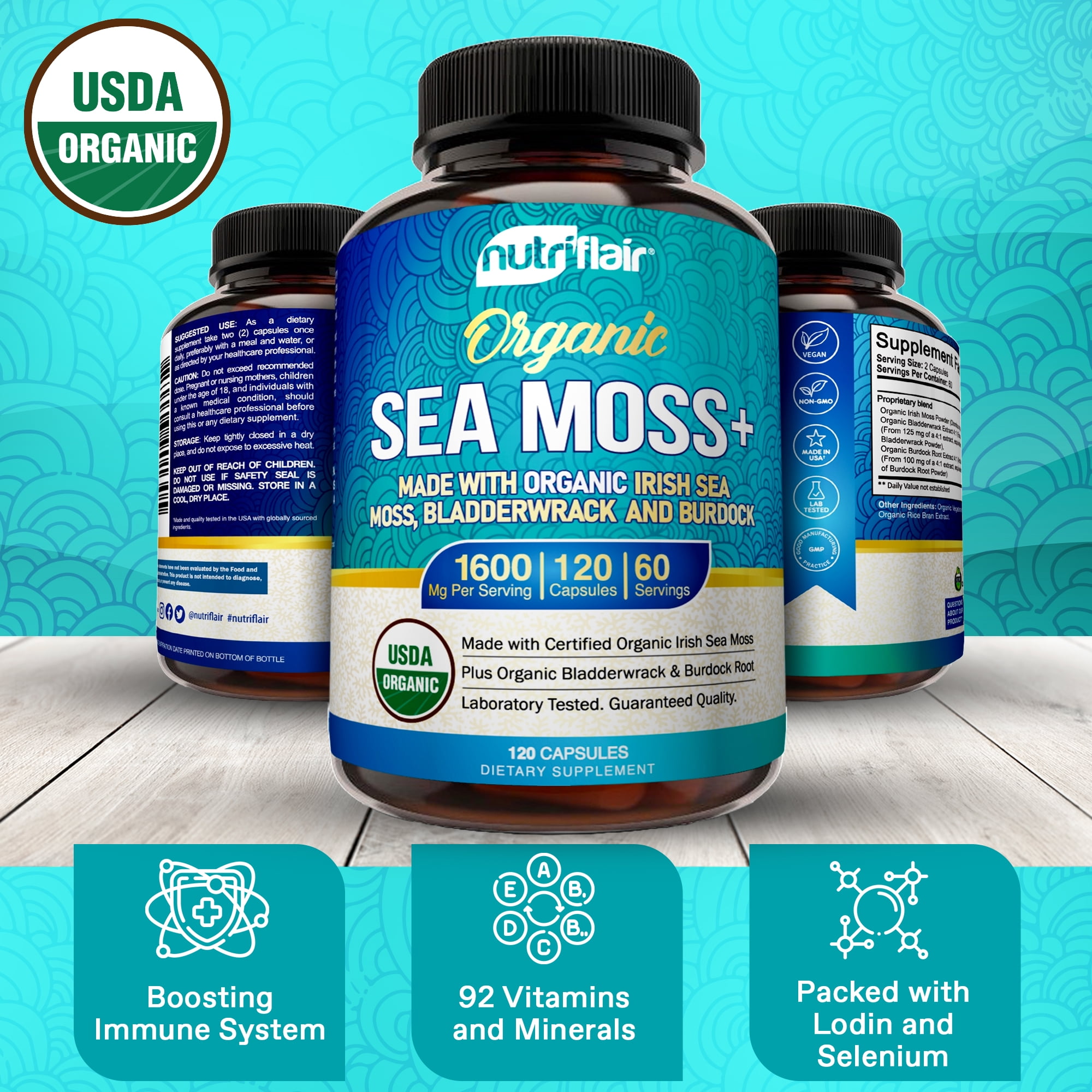 Sea Moss Capsules 1600mg - Immunity, Gut, Energy Boost - Superfood Supplement for Women and Men