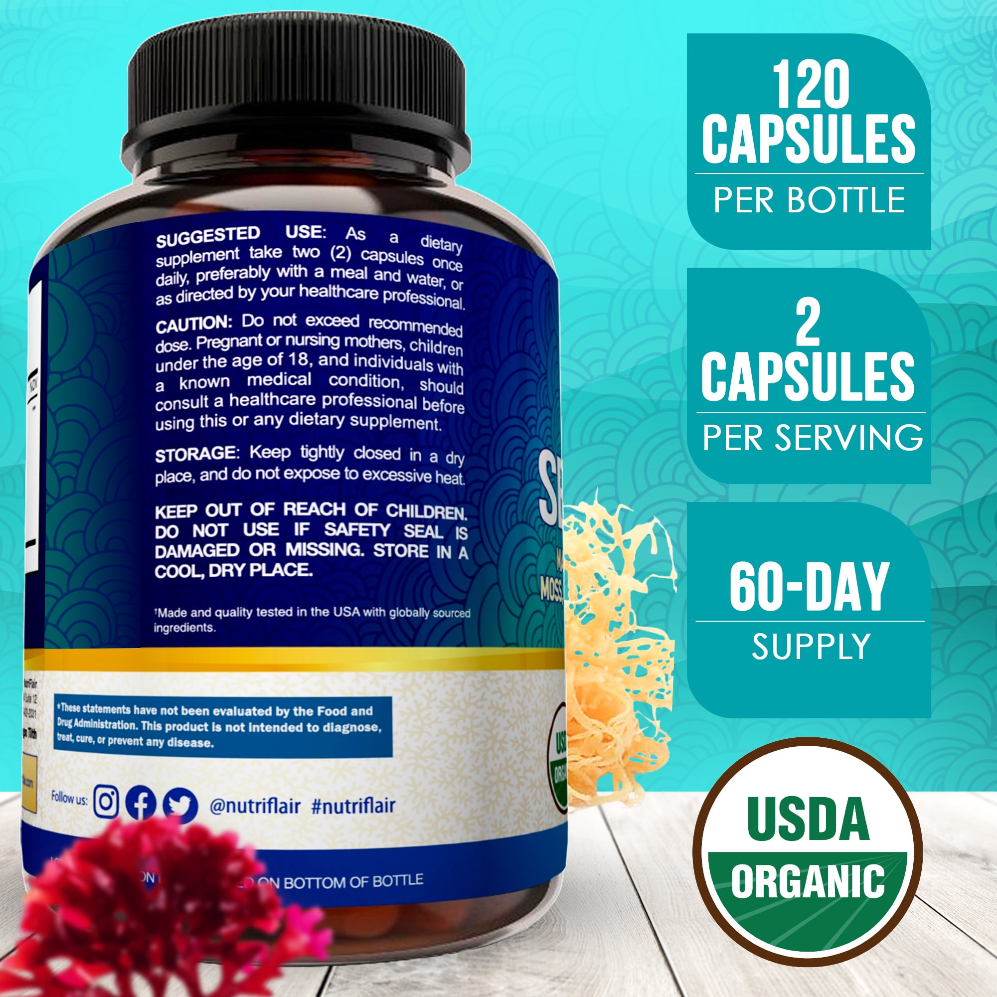 Sea Moss Capsules 1600mg - Immunity, Gut, Energy Boost - Superfood Supplement for Women and Men