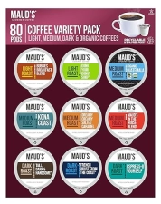 Maud's Original Coffee Pods Variety Pack – 80 ct, 9 Assorted Roasts, Dark & Medium Roast Coffee – 100% Arabica, Keurig K Cups Compatible