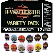 InfuSio Coffee Pods Variety Pack - 96 Count Medium, Dark Roast & Flavored K-Cups - Revival Roaster Premium