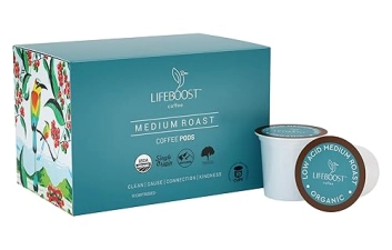 Lifeboost Coffee Organic Low Acid Medium Roast Coffee Pods for Keurig Machines - 10 Count