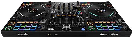 Pioneer DDJ-FLX10 DJ Controller Bundle - Black with Laptop Stand, Headphones, Polishing Cloth