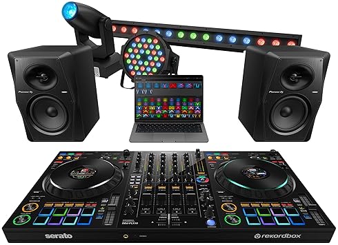 Pioneer DDJ-FLX10 DJ Controller Bundle - Black with Laptop Stand, Headphones, Polishing Cloth