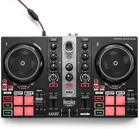 Hercules DJControl Inpulse 200 MK2 Black - Beginner DJ Controller with Software & Tutorials