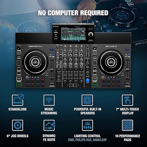 Denon DJ SC LIVE 4 Standalone DJ Controller | Stem Separation | Wi-Fi Streaming | Built-in Speakers