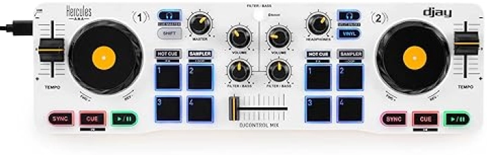Hercules DJControl Mix Wireless DJ Controller for Smartphones - dJay App - 2 Decks, White