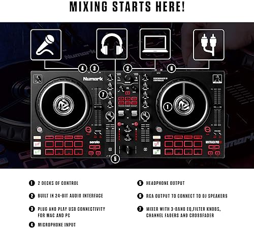 Numark Mixtrack Pro FX: 2 Deck DJ Controller with Serato DJ, Mixer, Audio Interface, Touch Jog Wheels & FX - 100 characters