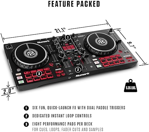 Numark Mixtrack Pro FX: 2 Deck DJ Controller with Serato DJ, Mixer, Audio Interface, Touch Jog Wheels & FX - 100 characters