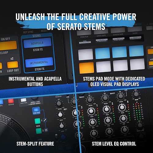 RANE FOUR Advanced 4 Channel Stems DJ Controller with 8.5" Jog Wheels and Serato DJ Pro - Internal FX Mixer (100 characters)