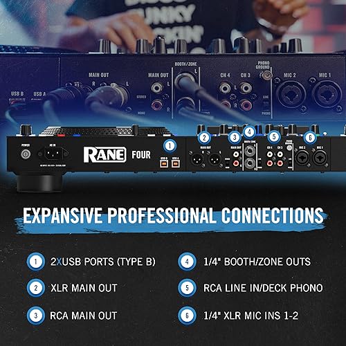 RANE FOUR Advanced 4 Channel Stems DJ Controller with 8.5" Jog Wheels and Serato DJ Pro - Internal FX Mixer (100 characters)