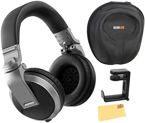 Pioneer DJ HDJ-X5 Silver Over-Ear Headphones Bundle with Case, Stand & Polishing Cloth
