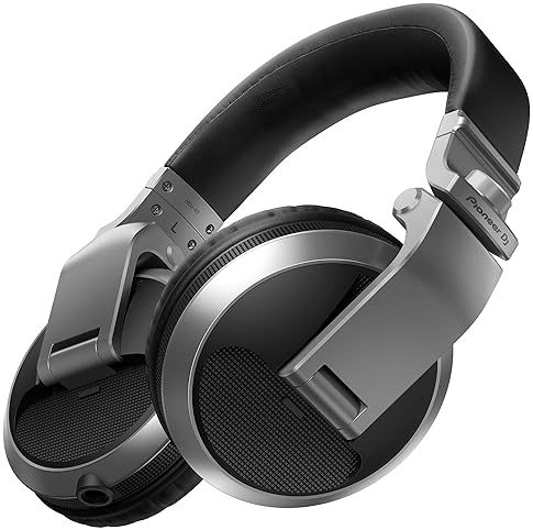 Pioneer DJ HDJ-X5 Silver Over-Ear Headphones Bundle with Case, Stand & Polishing Cloth