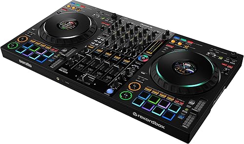 Pioneer DDJ-FLX10 4-Channel DJ Controller Bundle - Black with Case, Stand, Headphones, Microphone Cable, Cloth