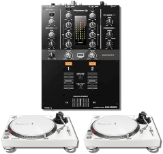 Pioneer DJM-250MK2 Mixer with PLX-500 White Turntables Bundle